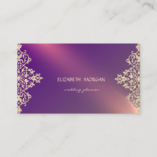 Tarjeta De Visita Elegante Lace de Oro Violeta Profesional Moderno (Anverso)