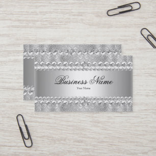 Tarjeta De Visita Elegante Lace Gris Gris Damask Clásico