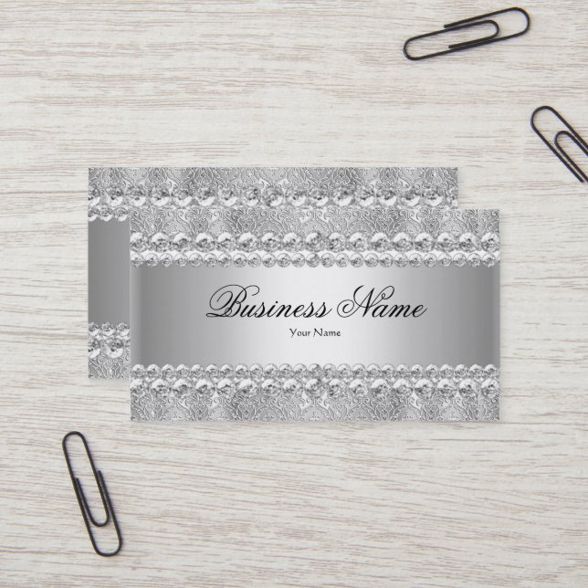 Tarjeta De Visita Elegante Lace Gris Gris Damask Clásico (Anverso/Reverso In Situ)
