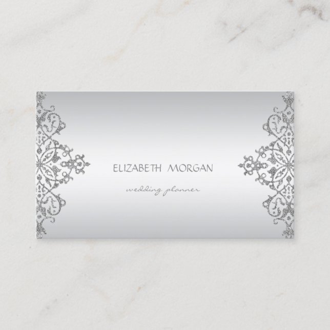 Tarjeta De Visita Elegante Lace Plateado Profesional Moderno Encanta (Anverso)