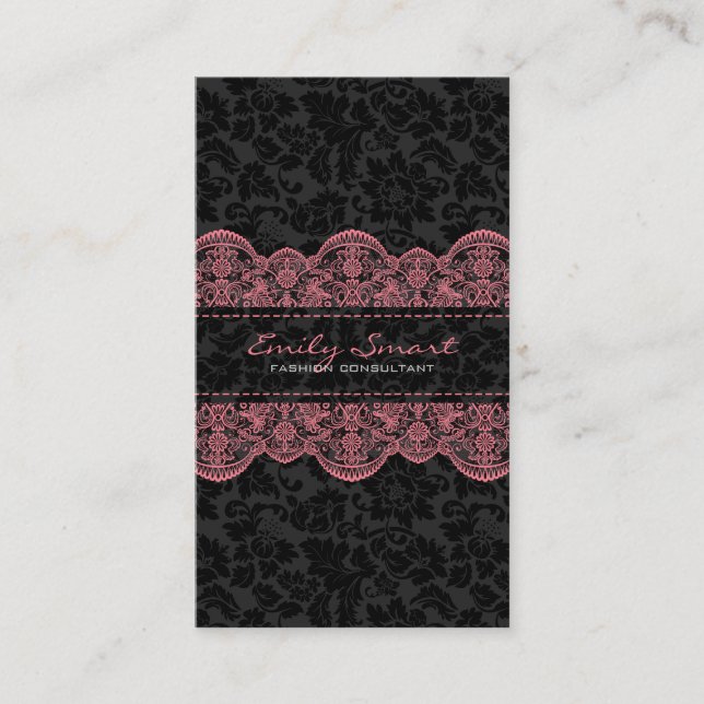 Tarjeta De Visita Elegante Lace rosa de damascos negros (Anverso)