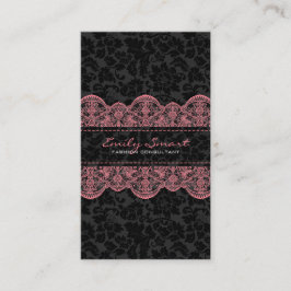 Tarjeta De Visita Elegante Lace rosa de damascos negros