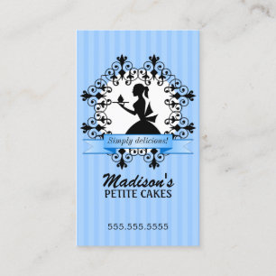 Tarjeta De Visita Elegante Lady Silhouette Cupcake Azul