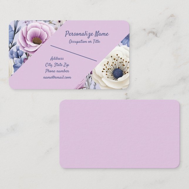Tarjeta De Visita Elegante Lavanda Flor Jardín Tema Floral (Anverso / Reverso)