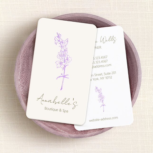 Tarjeta De Visita Elegante Lavanda Larkspur Floral (Subido por el creador)