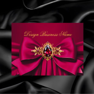 Tarjeta De Visita Elegante lazo de joyas rosa rojo dorado drapeado