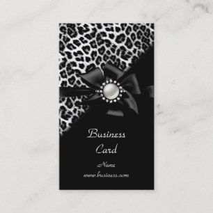 Tarjeta De Visita Elegante Leopard Black Silver Diamond Image
