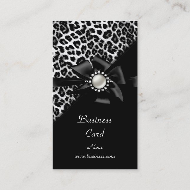 Tarjeta De Visita Elegante Leopard Black Silver Diamond Image (Anverso)