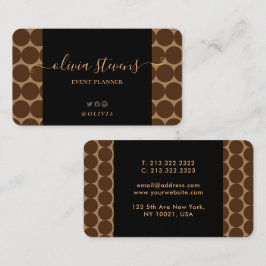 Tarjeta De Visita Elegante Leopard Brown Beige Polka Dots Signature