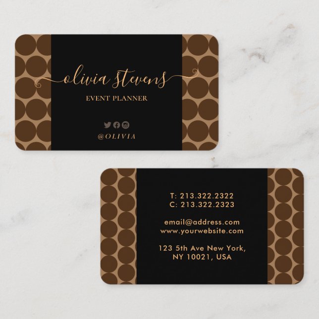 Tarjeta De Visita Elegante Leopard Brown Beige Polka Dots Signature (Anverso / Reverso)