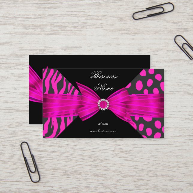 Tarjeta De Visita Elegante leopardo de cebra negro rosado caliente (Anverso/Reverso In Situ)