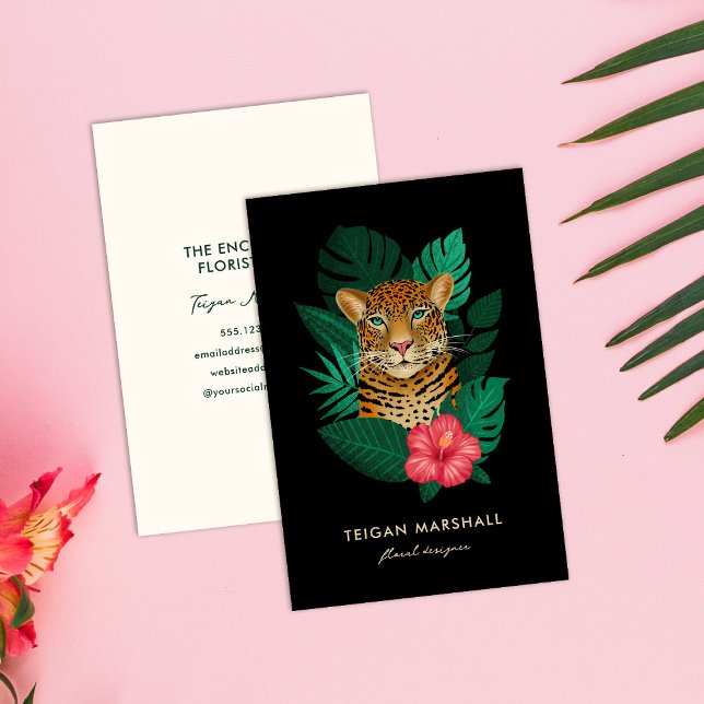 Tarjeta De Visita Elegante leopardo de la selva flor de Hibiscus (Subido por el creador)
