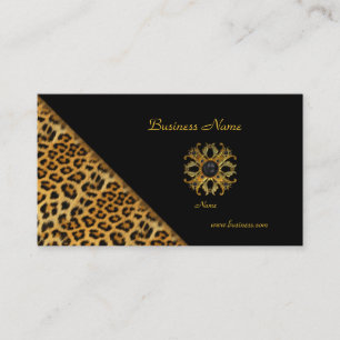 Tarjeta De Visita Elegante Leopardo Negro Dorado