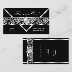 Tarjeta De Visita Elegante Leopardo Negro Plata Diamante Perla 2