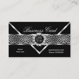 Tarjeta De Visita Elegante Leopardo Negro Plata Diamante Perla Negra