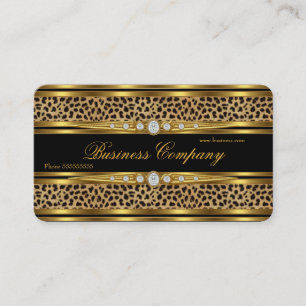 Tarjeta De Visita Elegante Leopardo Oro Negro Faux Diamond