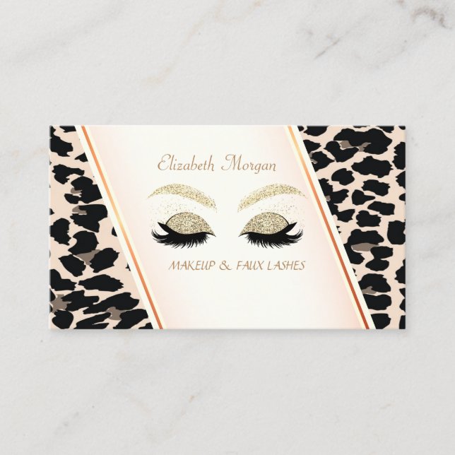 Tarjeta De Visita Elegante, Leopardo Print, Purpurina de oro (Anverso)