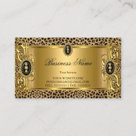 Tarjeta De Visita Elegante leopardo salvaje oro jewel negro