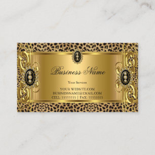 Tarjeta De Visita Elegante leopardo salvaje oro jewel negro