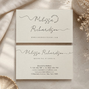 Tarjeta De Visita Elegante letra de caligrafía minimal neutral beige