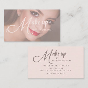 Tarjeta De Visita Elegante letra negrita rosa suave Foto Maquillaje