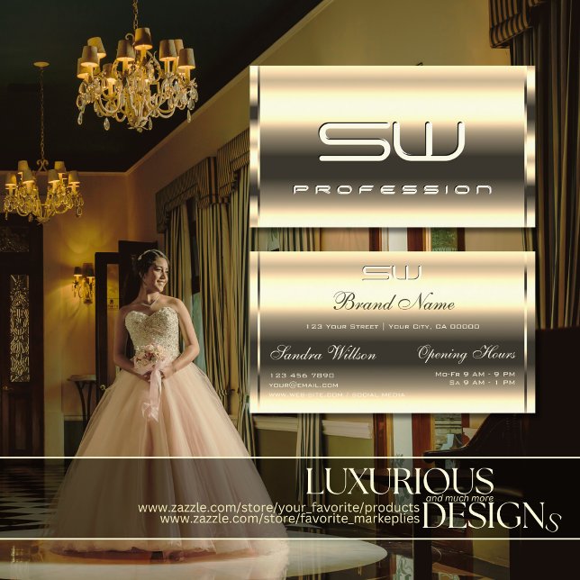 Tarjeta De Visita Elegante Light Golden Shimmer Óptica 3D Monogramad (Subido por el creador)