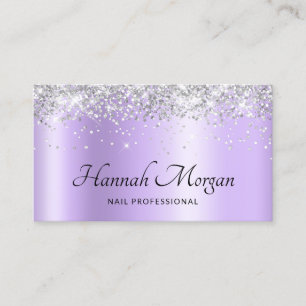 Tarjeta De Visita Elegante Lila Pálido Purpura Ombre Brillo Plateado