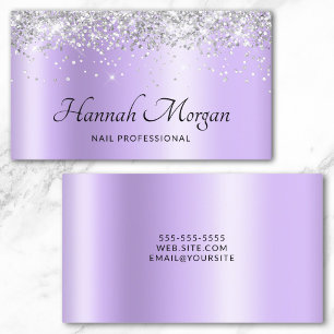 Tarjeta De Visita Elegante Lila Pálido Purpura Ombre Brillo Plateado