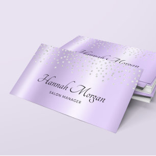 Tarjeta De Visita Elegante Lila Pálido Purpura Ombre Plata Confeti