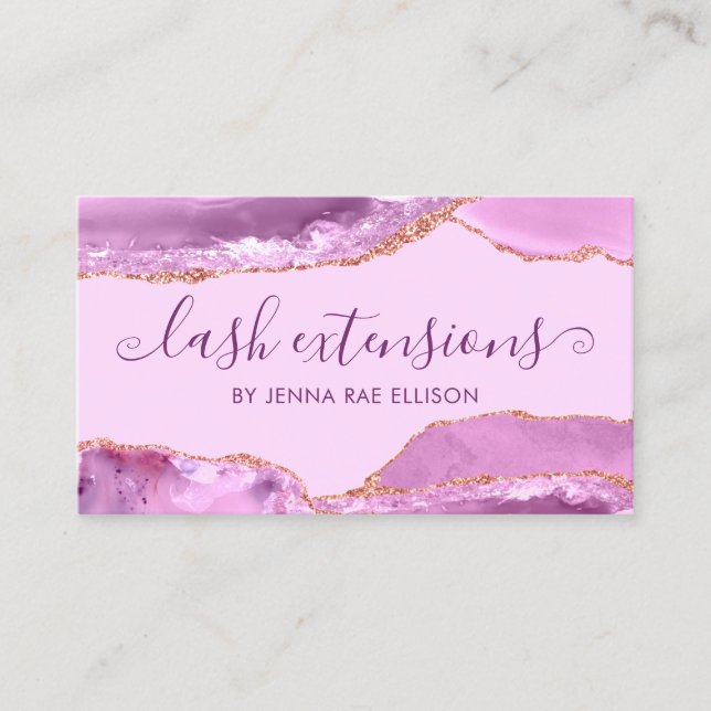 Tarjeta De Visita Elegante Lilac Purple Marble Agate Lash Extension (Anverso)