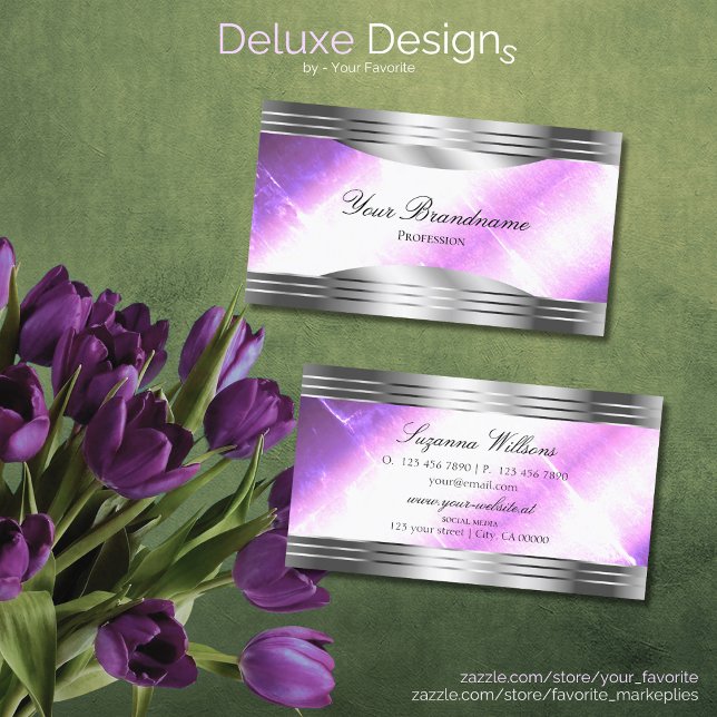 Tarjeta De Visita Elegante Lilac Silver Shimmer Borders Sofisticado (Subido por el creador)