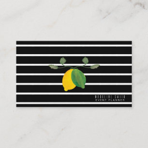 Tarjeta De Visita Elegante limón acuarela rayas negro