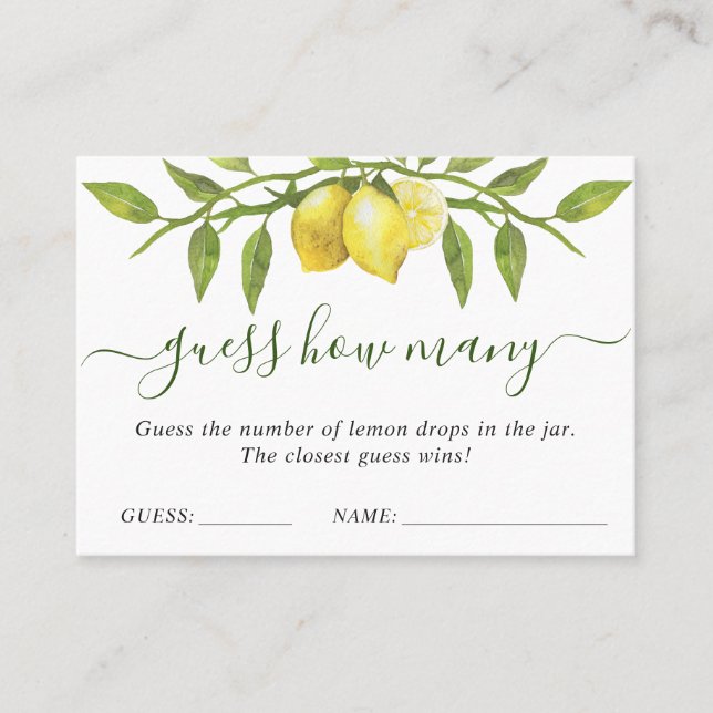 Tarjeta De Visita Elegante limón adivina cuántas cartas de juego (Anverso)