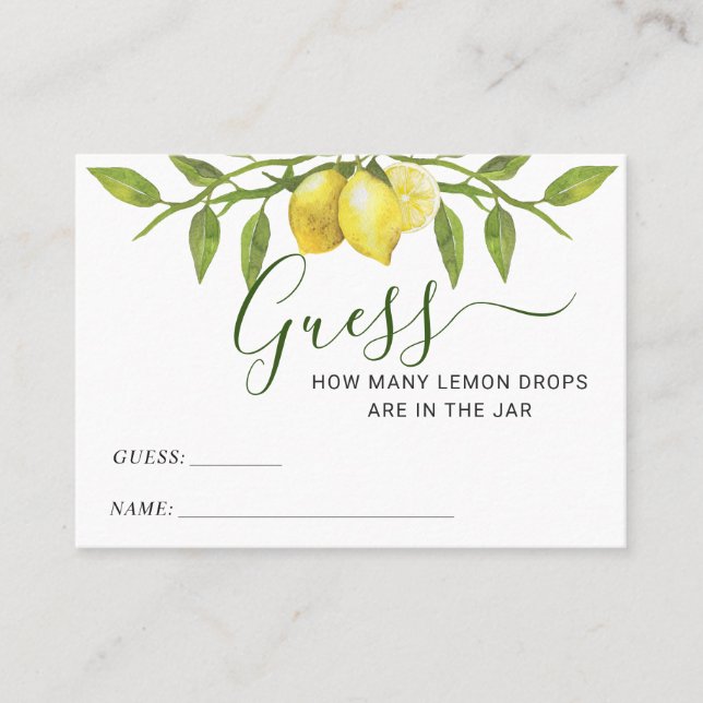 Tarjeta De Visita Elegante limón adivina cuántas cartas de juego (Anverso)