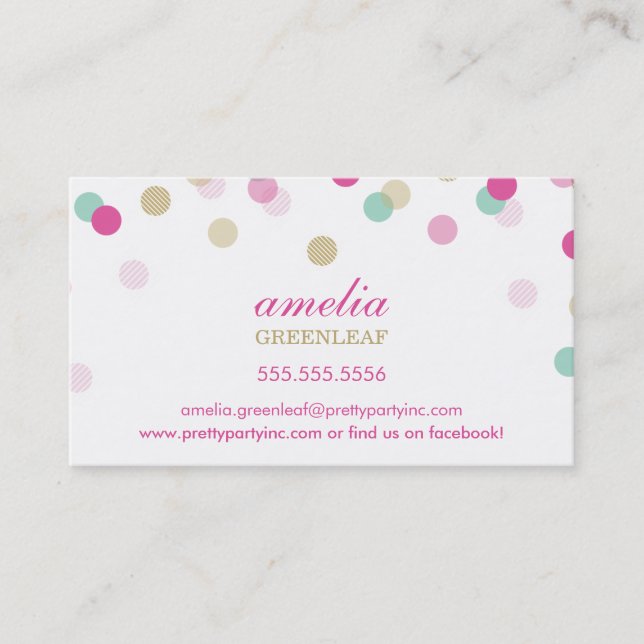 Tarjeta De Visita elegante lindo confetti bonito divertido menta dor (Anverso)