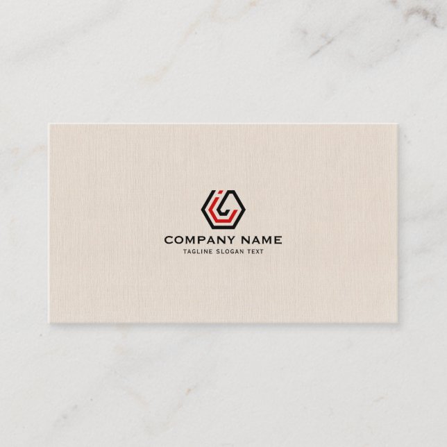 Tarjeta De Visita Elegante línea beige y logo (Anverso)