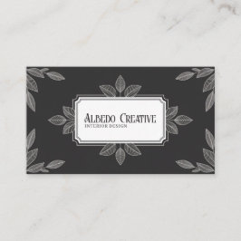 Tarjeta De Visita Elegante línea de hoja botánica Art Black