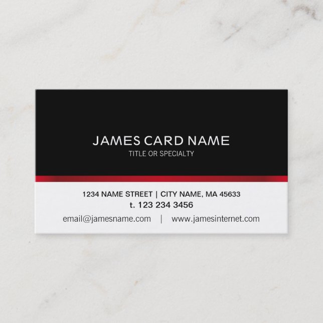 Tarjeta de visita Elegante Línea Roja Negro/Blanco (Anverso)