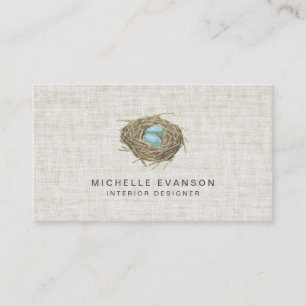 Tarjeta De Visita Elegante Linen look Bird Nest Profesional