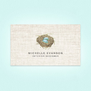 Tarjeta De Visita Elegante Linen look Bird Nest Profesional