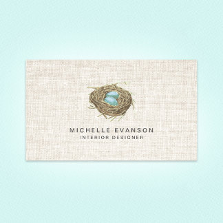 Tarjeta De Visita Elegante Linen look Bird Nest Profesional