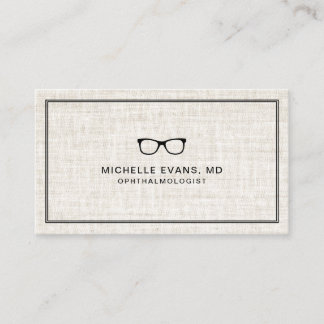 Tarjeta De Visita Elegante Linen Look Oftalmólogo Profesional