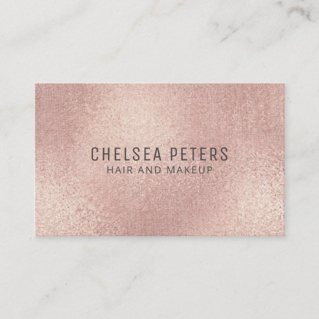 Tarjeta De Visita Elegante Linen look Rosa Gold Rubor Shimmer (Anverso)