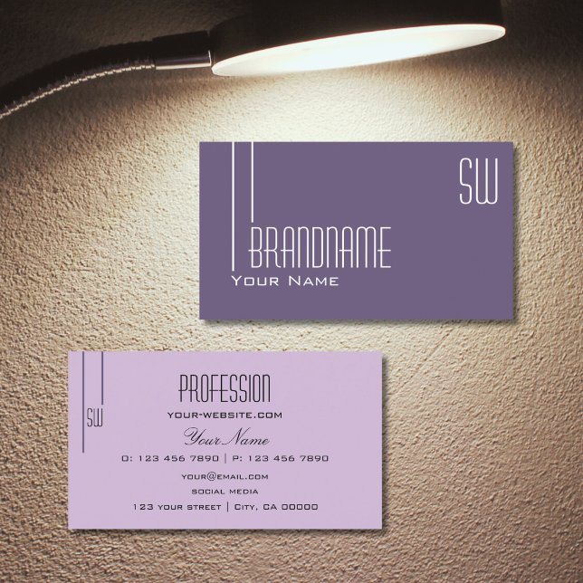 Tarjeta De Visita Elegante lino púrpura con Monograma Profesional (Subido por el creador)