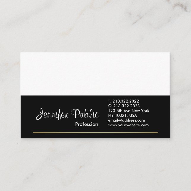 Tarjeta De Visita Elegante llano profesional moderno negro del oro (Anverso)