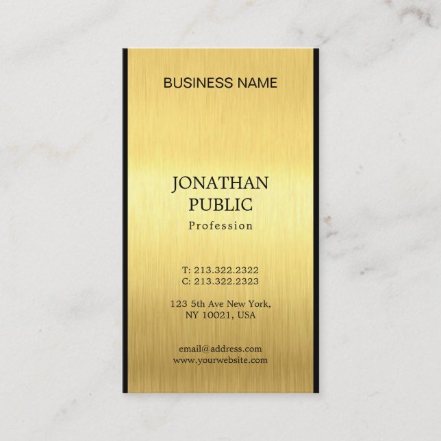 Tarjeta De Visita Elegante Llanura de Oro Negro Profesional Moda Luj (Anverso)