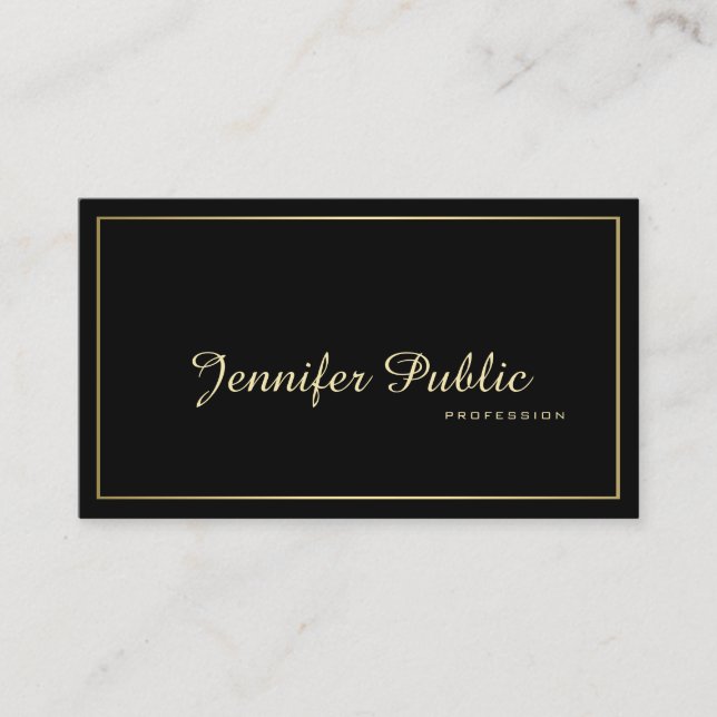 Tarjeta De Visita Elegante Llanura de Oro Negro Profesional Moderno (Anverso)