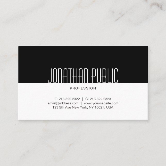 Tarjeta De Visita Elegante Llanura Profesional Blanco Negro (Anverso)