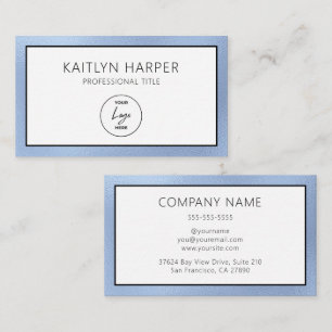 Tarjeta De Visita Elegante Logo con Borde de Holograma Azul Polvo