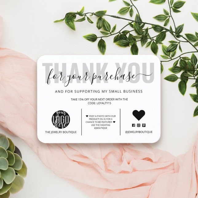 Tarjeta De Visita Elegante Logo de Black White Script Gracias Al Cli (Subido por el creador)